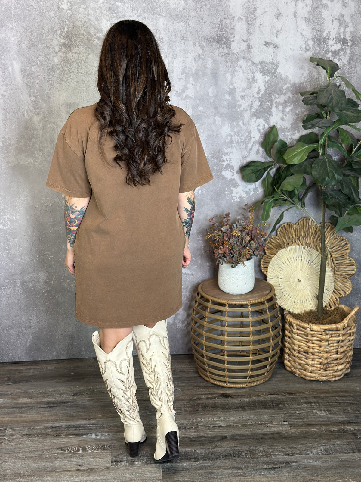 Embroidered Brown Western Tshirt Dress