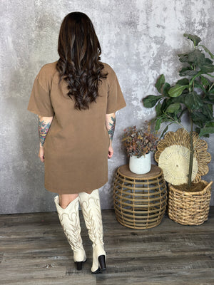 Embroidered Brown Western Tshirt Dress