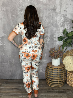 Buttery Shirley Lounge Sets - Rust Floral - (Small - 3X)