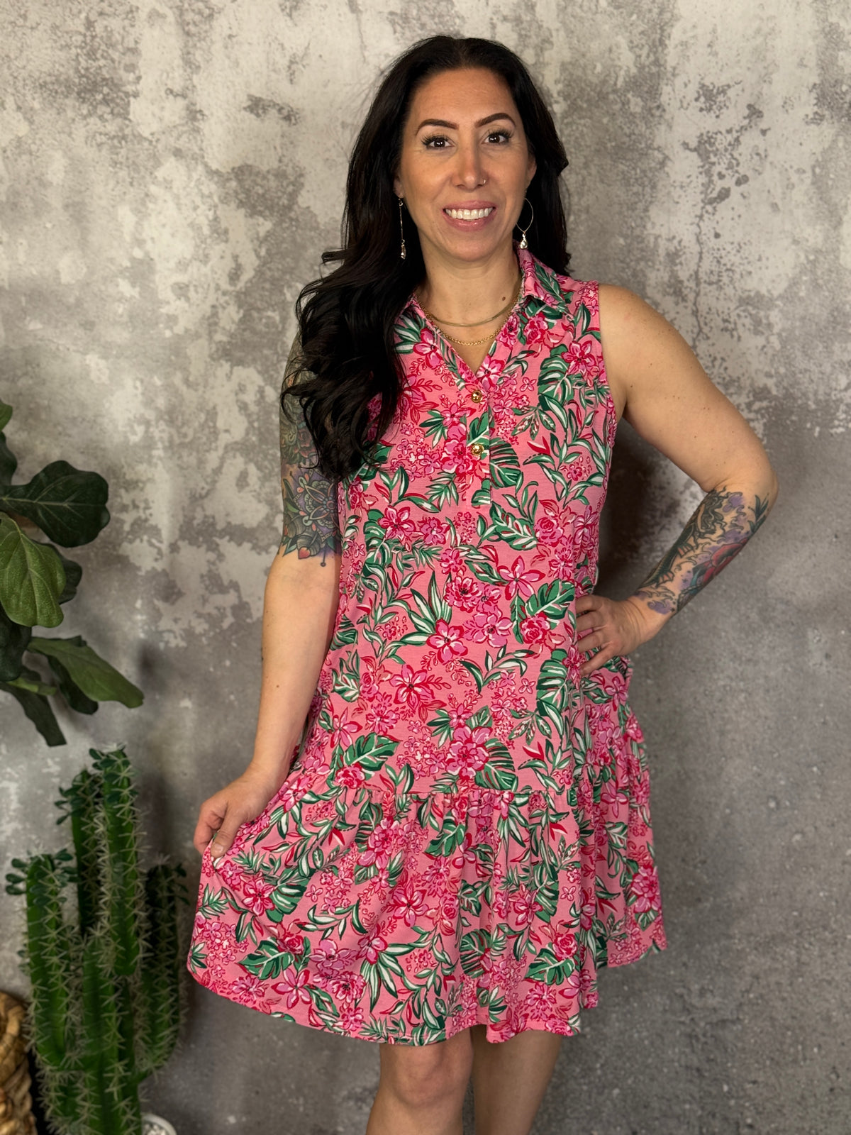 The Wrinkle Free Fairway Dress - Strawberry Pink Floral (Small - 3X)