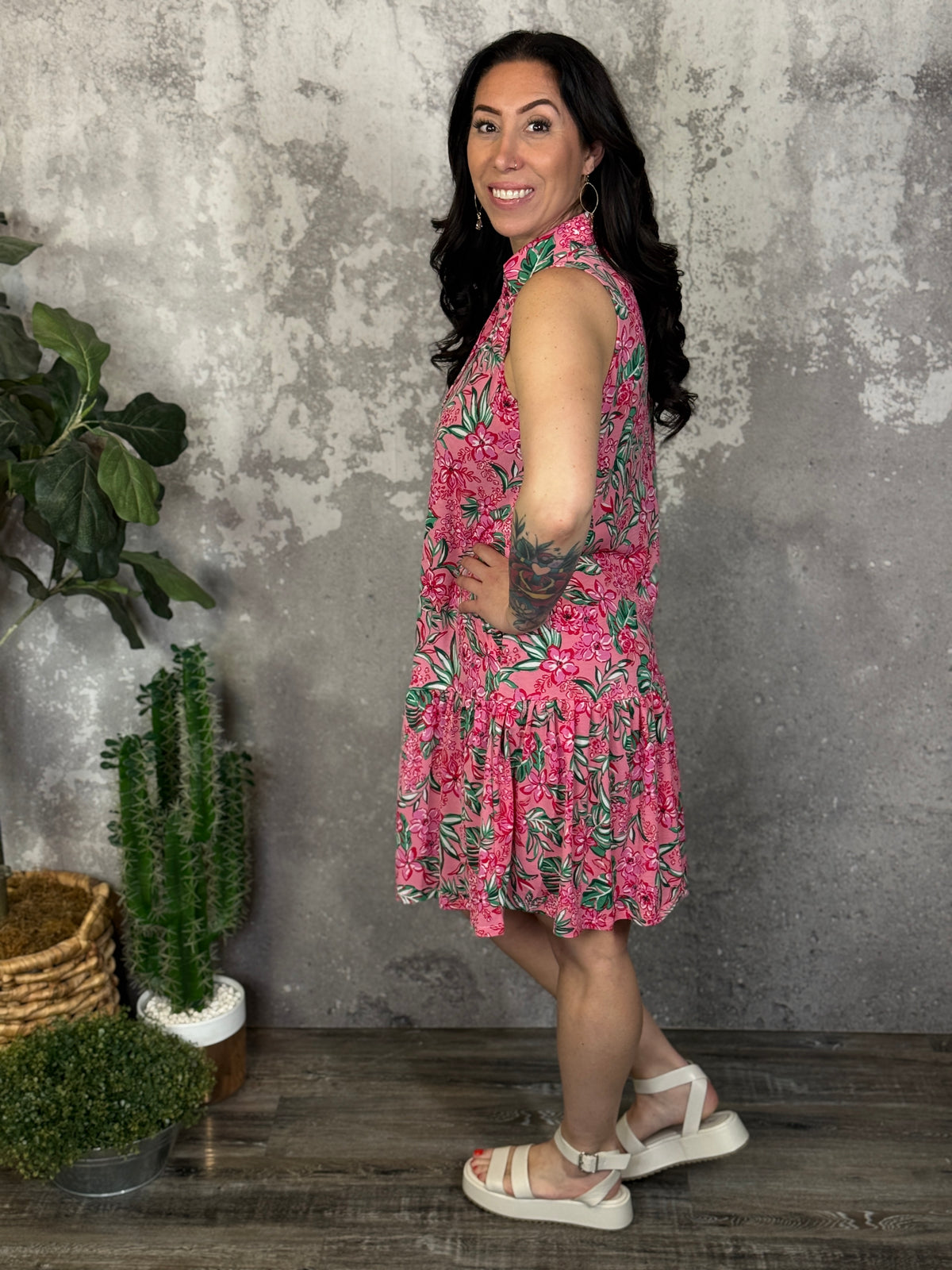 The Wrinkle Free Fairway Dress - Strawberry Pink Floral (Small - 3X)