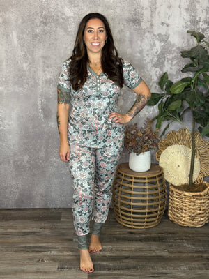 Buttery Shirley Lounge Sets - Sage Floral - (Small - 3X)