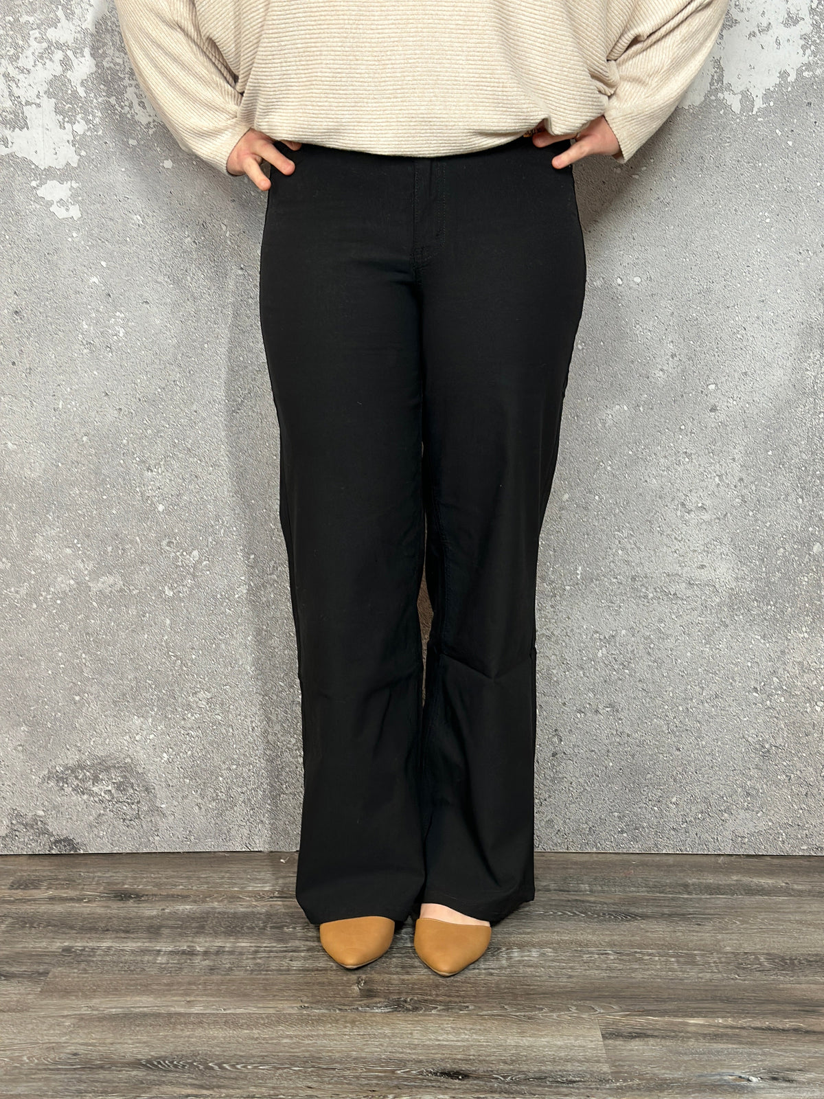 Hyperstretch Colored Wide Leg Mid rise Pant - Black - FINAL SALE