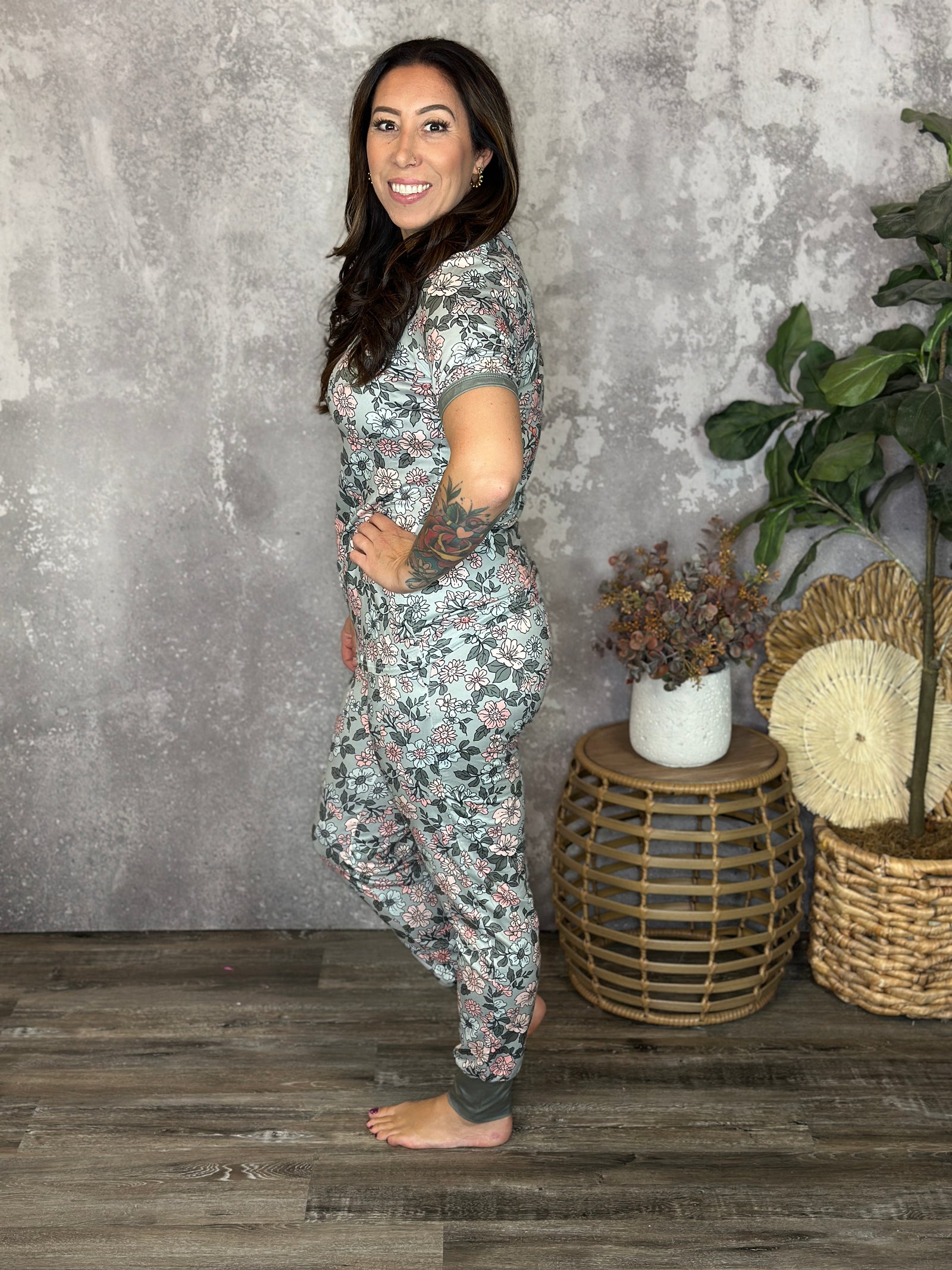 Buttery Shirley Lounge Sets - Sage Floral - (Small - 3X)