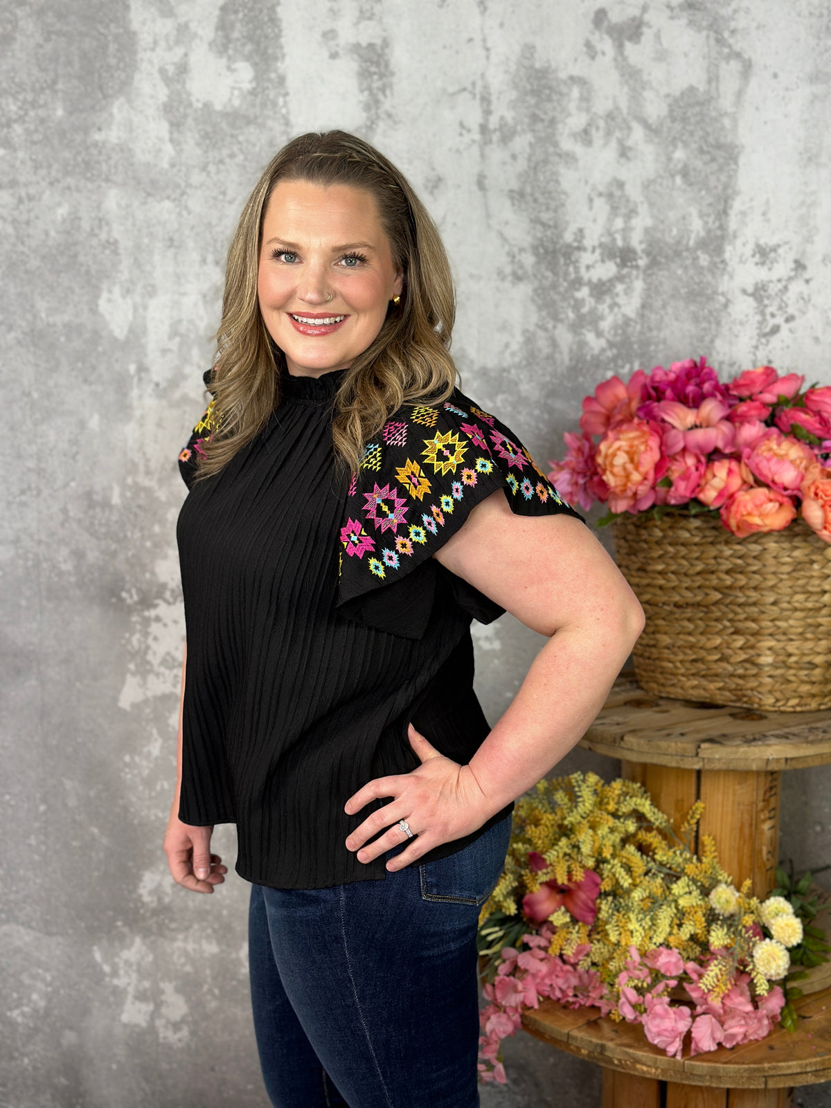 Statement Aztec sleeve Top   (Small - 3X) - FINAL SALE