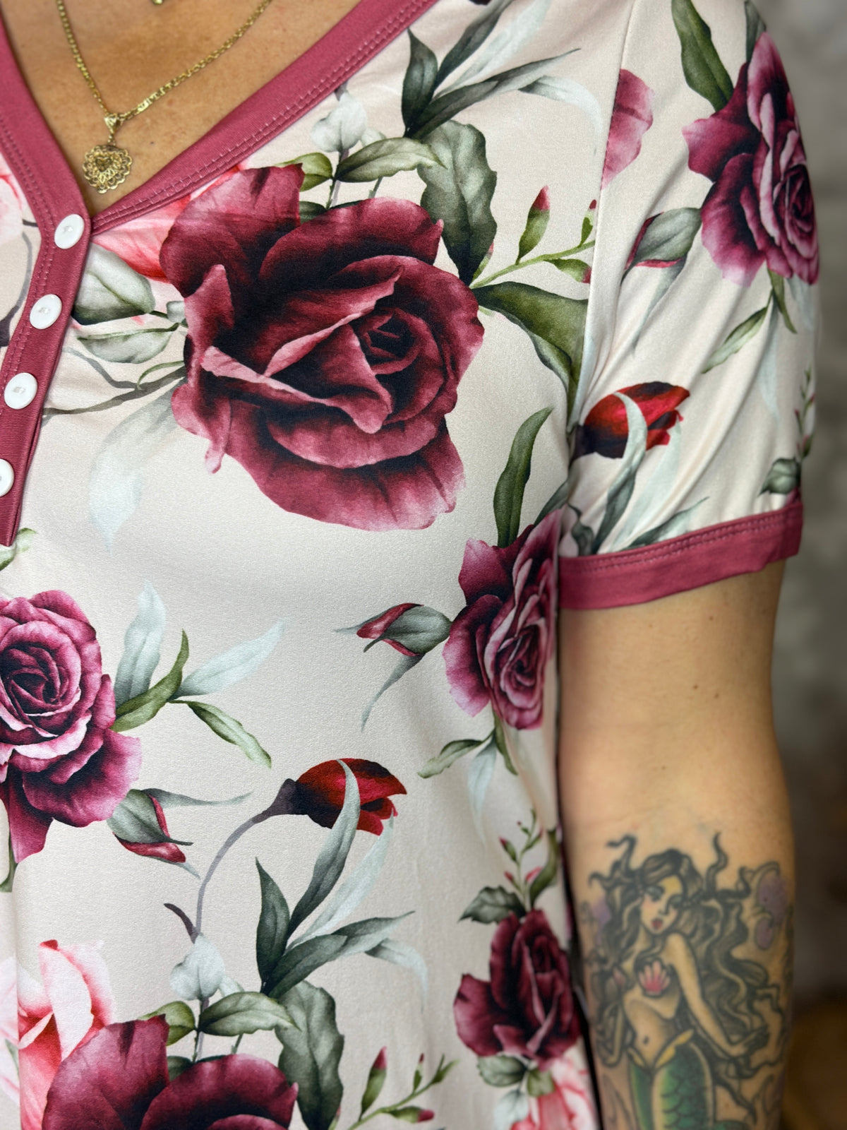 Buttery Shirley Lounge Nightgown - Plum Floral (Small - 3X)