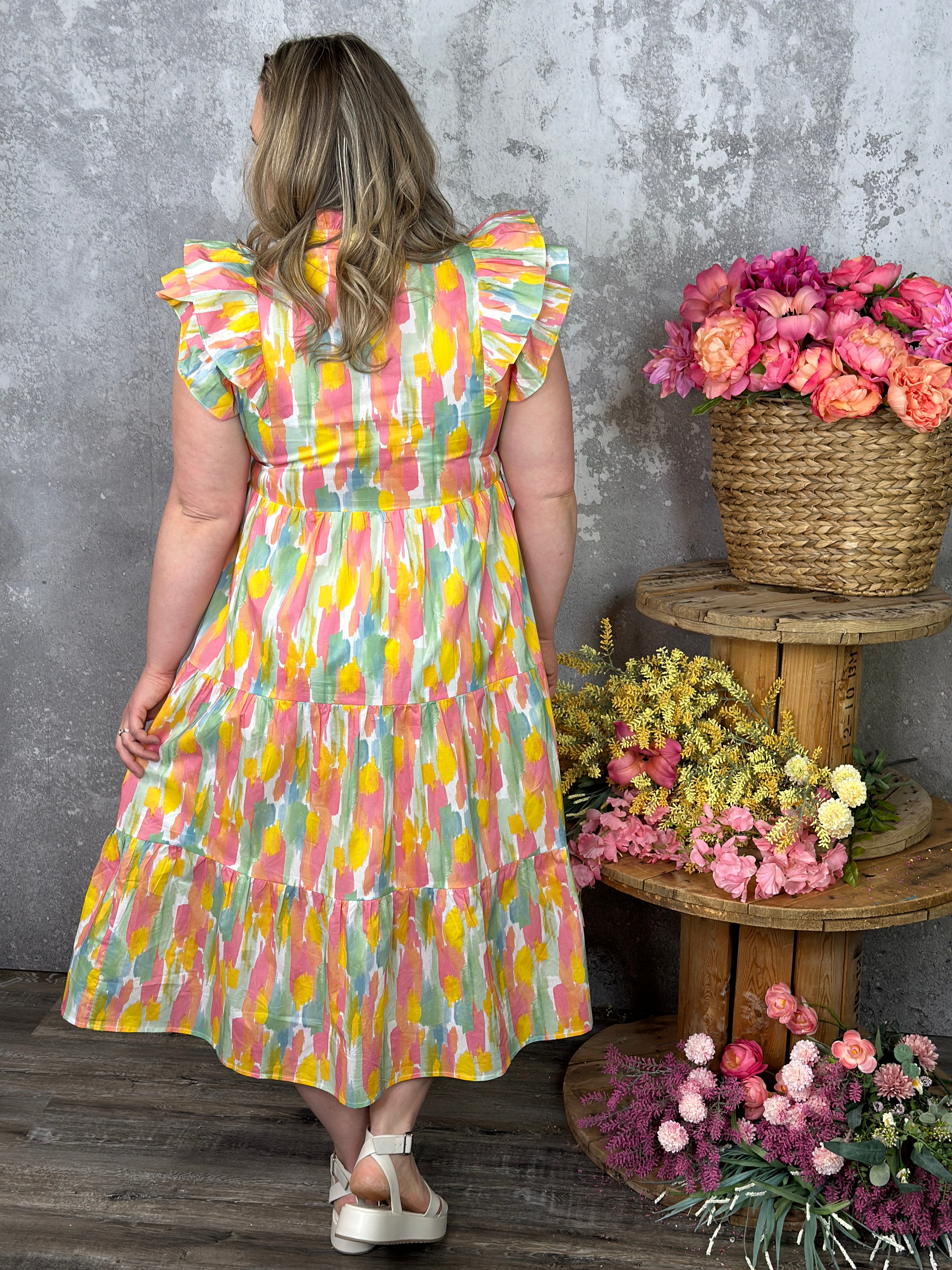 Painted Ruffles Painted Watercolor Ruffle Sleeve Dress - The Pink Porcupine ltd.