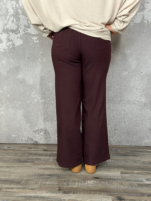 Hyperstretch Colored Wide Leg Mid rise Pant - Dark Berry - FINAL SALE