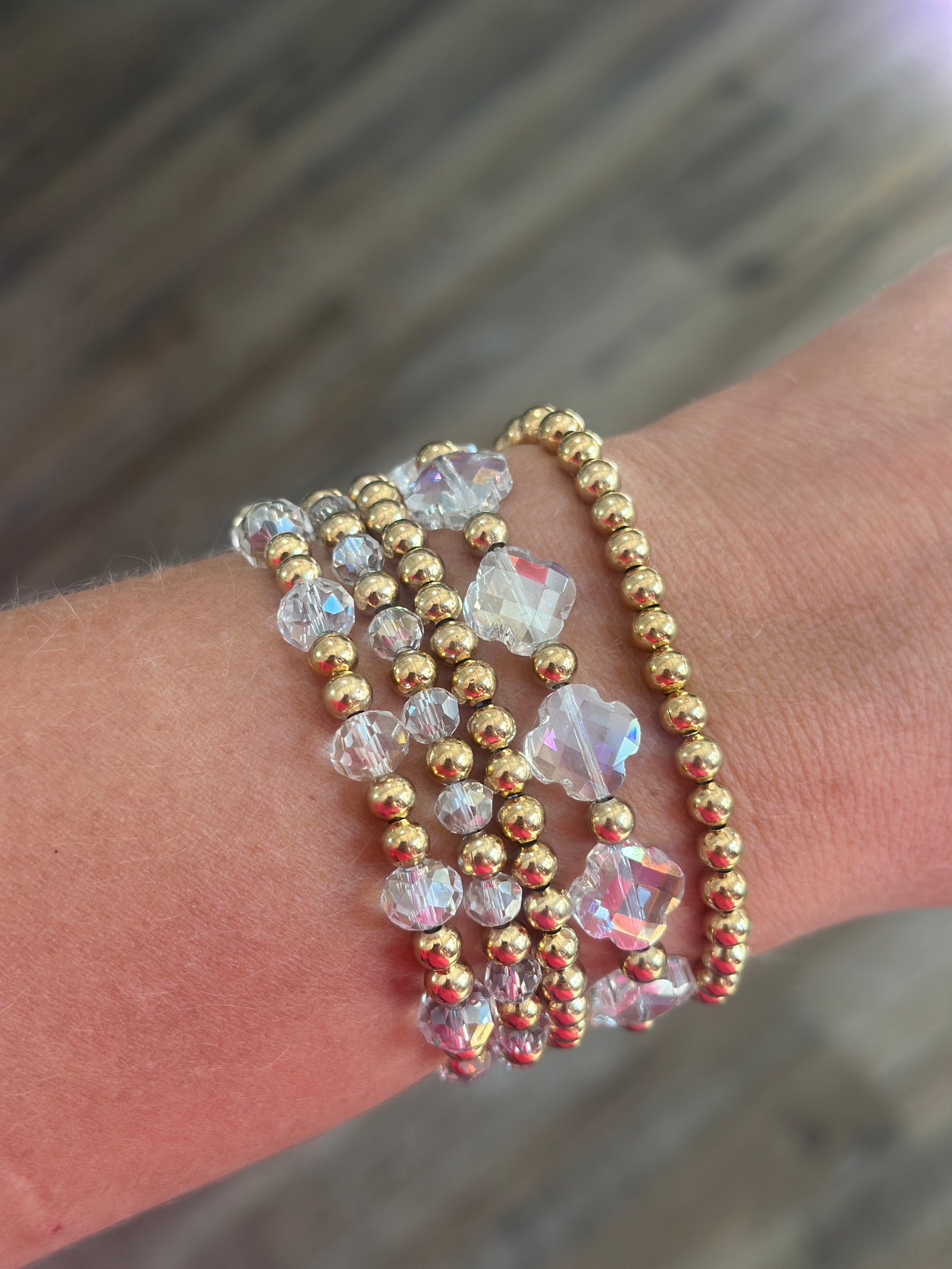 5 Strand Stretch Gold/Clear Bracelet Stack