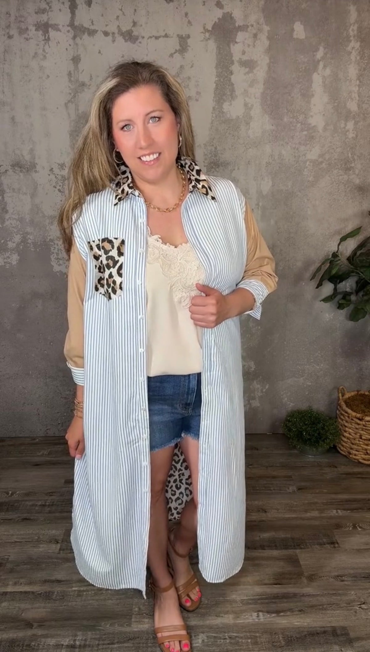 Stripe Leopard Dress/Duster (Curvy Only)