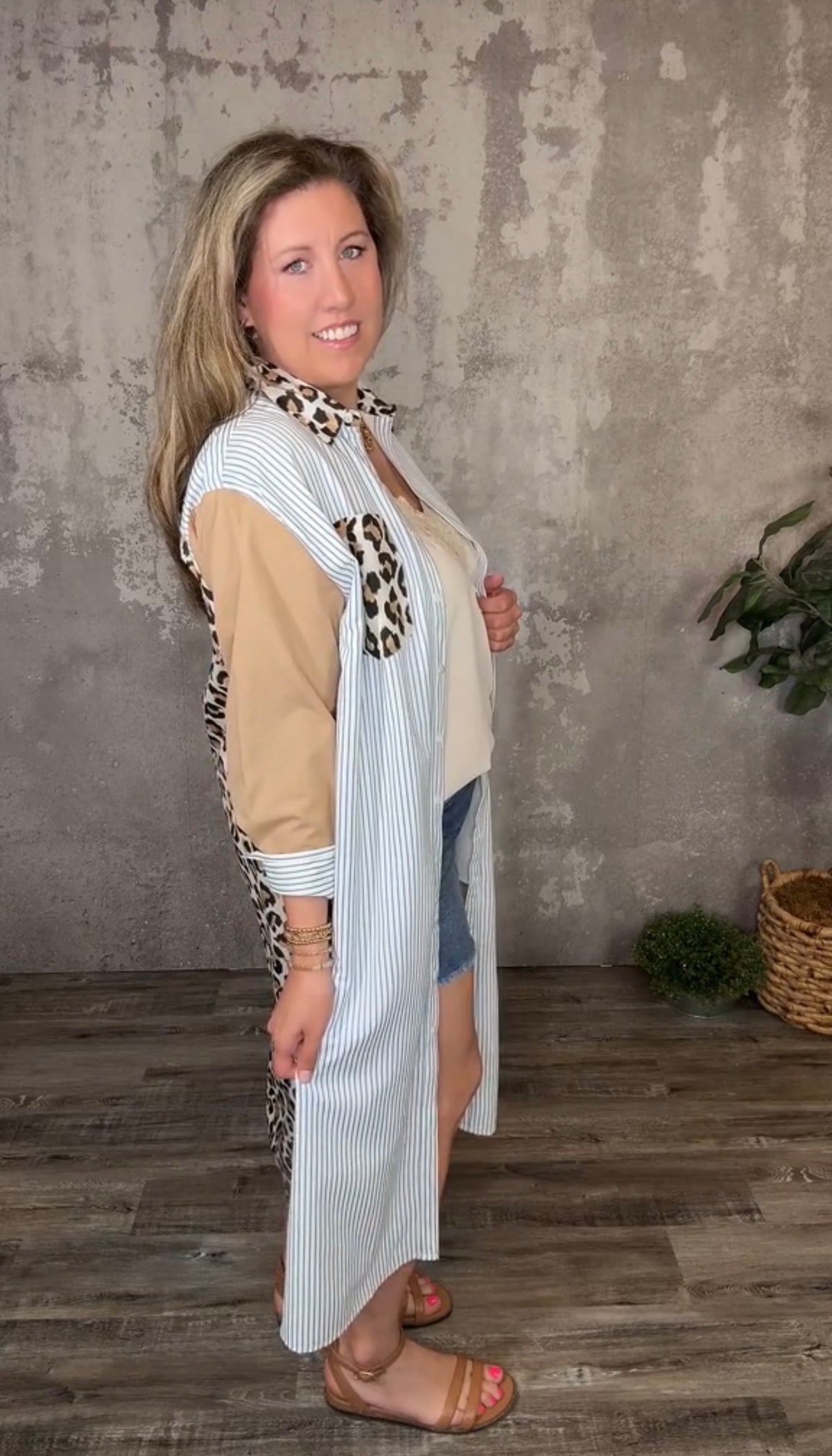 Stripe Leopard Dress/Duster (Curvy Only)