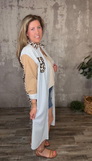Stripe Leopard Dress/Duster (Curvy Only)