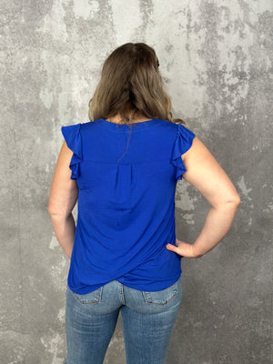 The Wrinkle Free Lizzie Ruffle Tank - Royal Blue (Small - 3X)