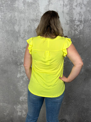 The Wrinkle Free Lizzie Ruffle Tank - Neon Yellow (Small - 3X)