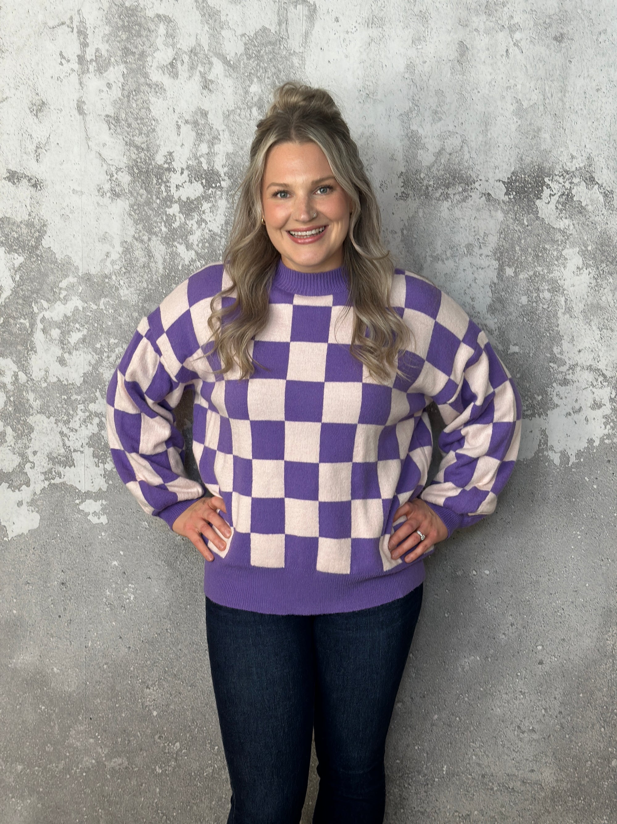 Purple Checker Sweater
