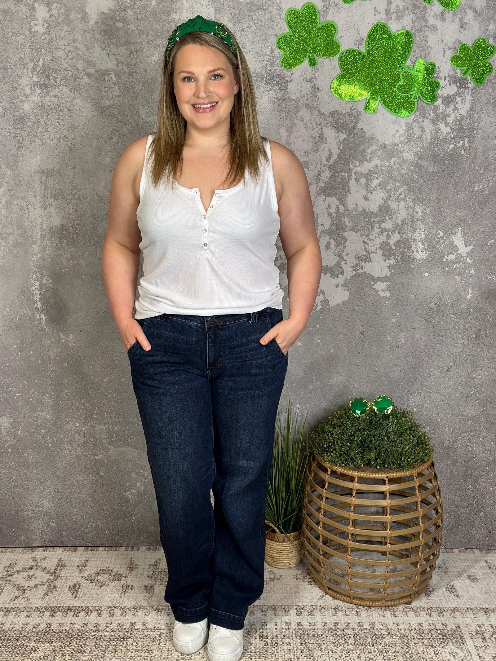 The Becky Button Tank -  White