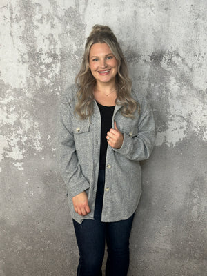 Lightweight Textured Shacket - Heather Grey (Small - 3X)