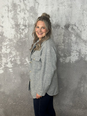 Lightweight Textured Shacket - Heather Grey (Small - 3X)