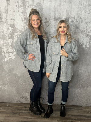 Lightweight Textured Shacket - Heather Grey (Small - 3X)