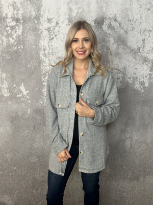 Lightweight Textured Shacket - Heather Grey (Small - 3X)
