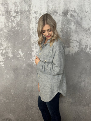 Lightweight Textured Shacket - Heather Grey (Small - 3X)