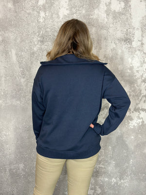 Half Zip Varsity Collar Sweatshirt - Navy