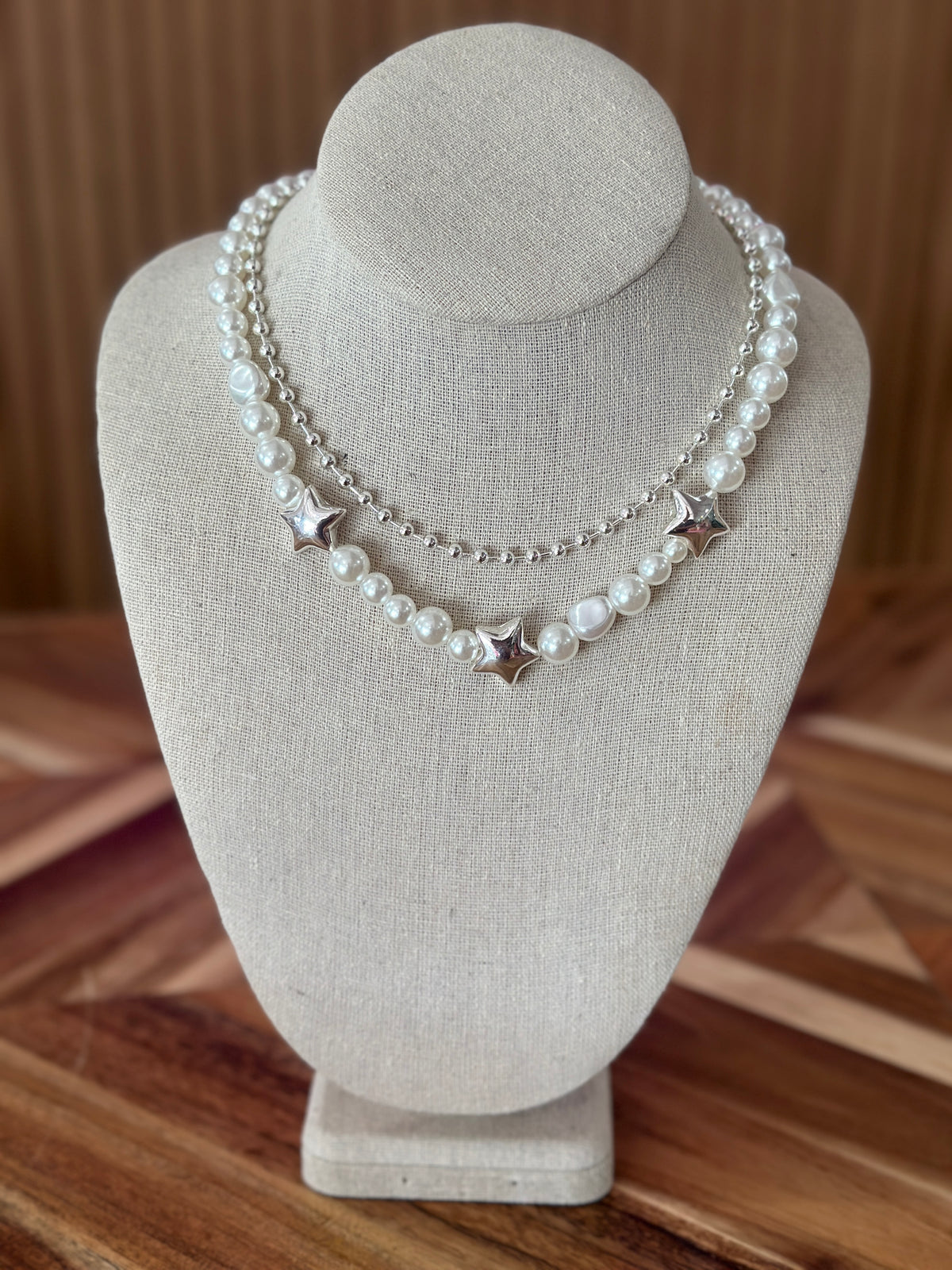 Lucky Charm Two Strand Star Necklace - Silver