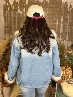 Denim Jacket with Detachable Faux Fur Accents