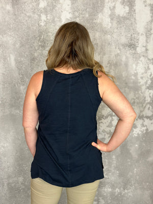 Cotton Claire Vneck Tank - Navy (Small - 3X)