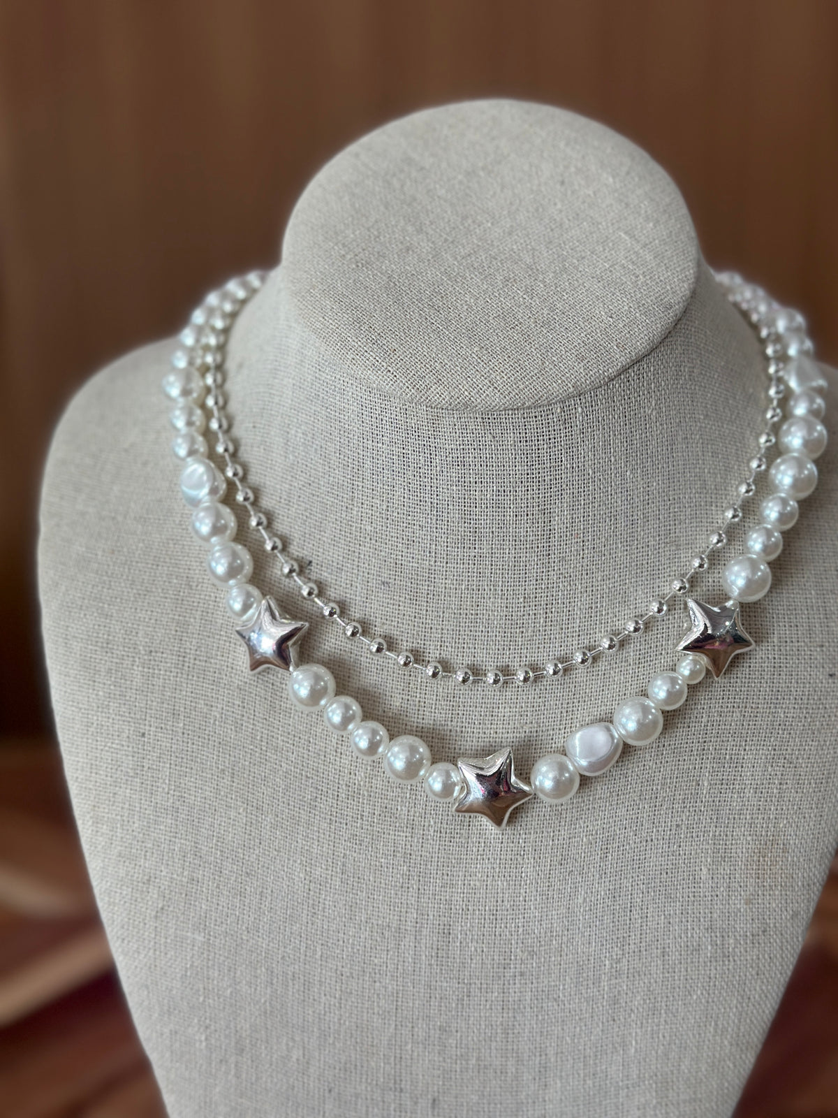 Lucky Charm Two Strand Star Necklace - Silver