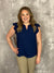Navy Crepe Flutter Sleeve Top  (Small - 3X)