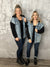Denim Jacket with Sweatshirt Sleeves and Hood  (Small - 3X)