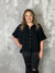 Short Sleeve Button Up 3/4 Sleeve Blouse - Black (Small - 3X)