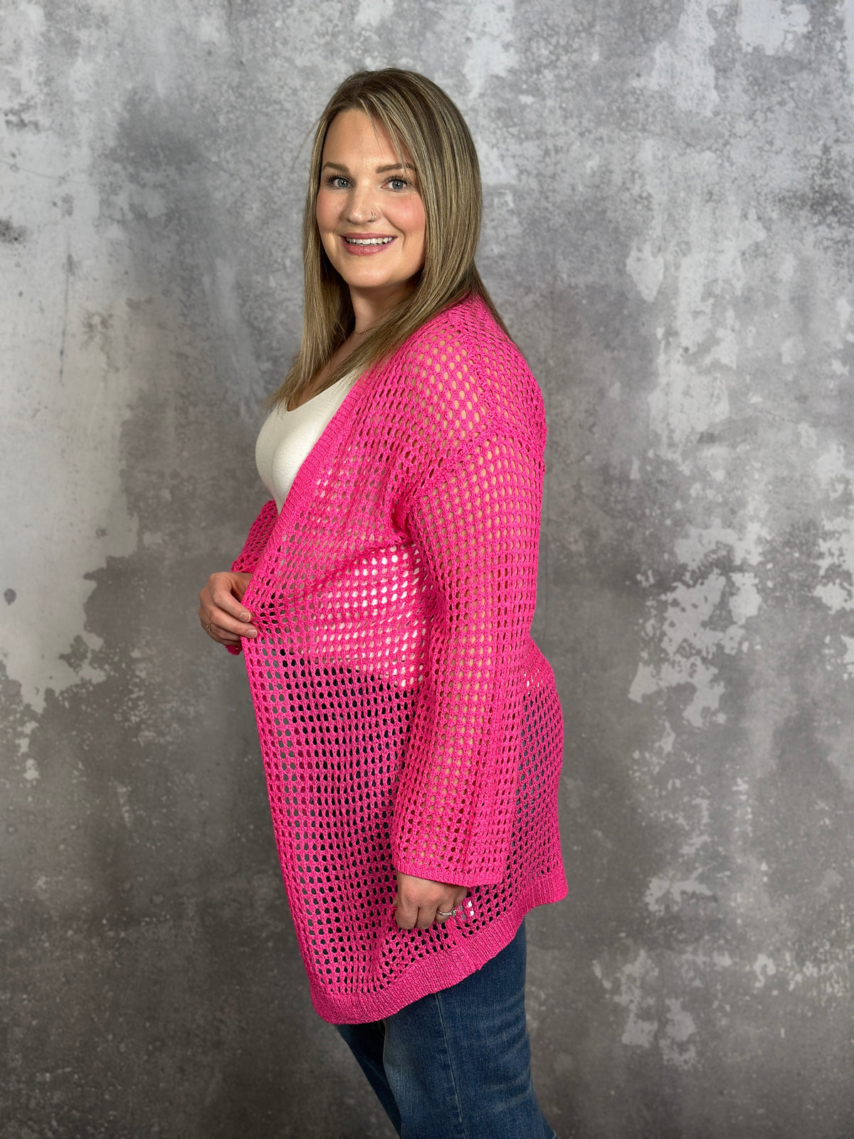 Pink Crochet Cardigan (Small - 2X)
