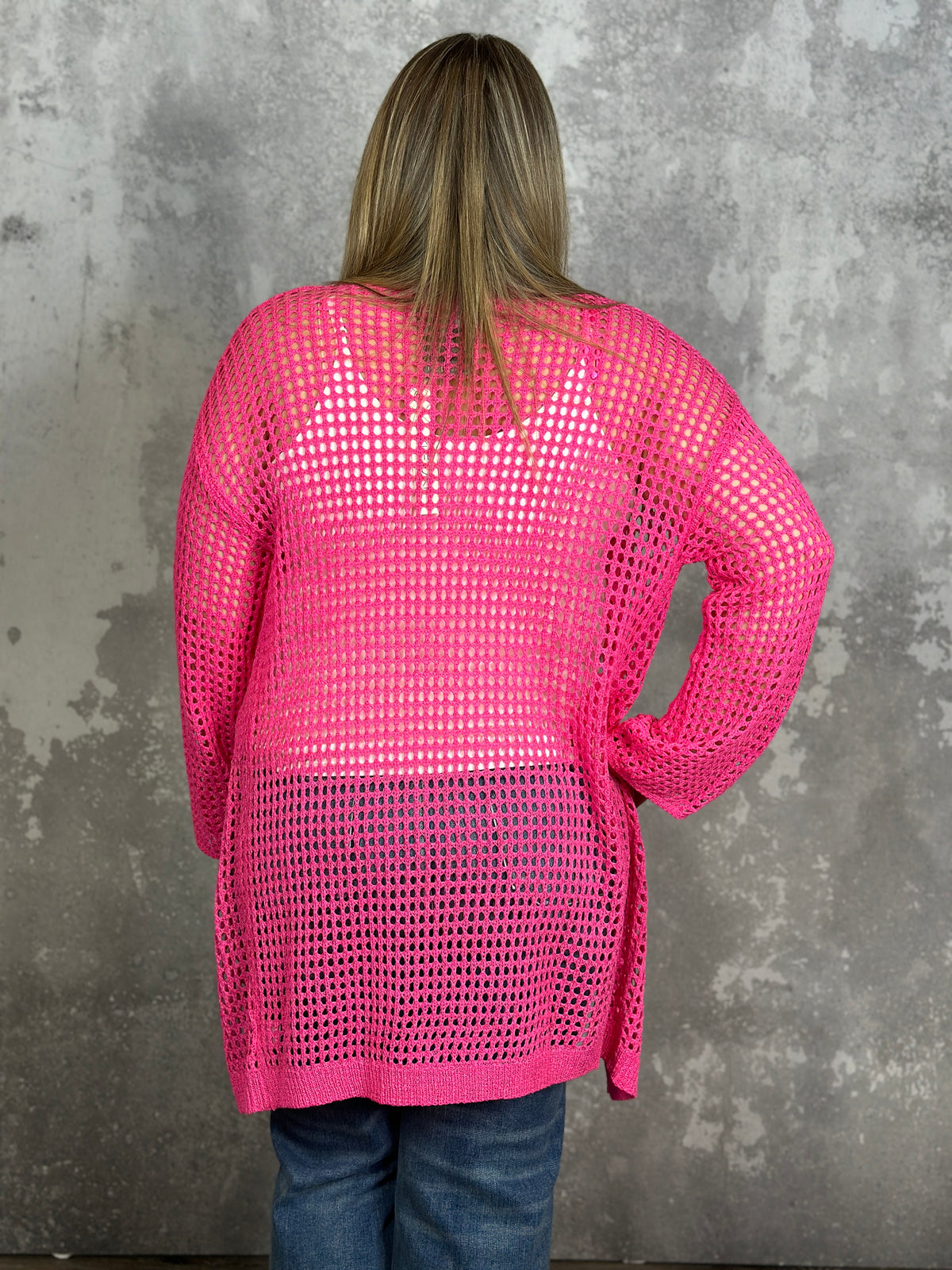 Pink Crochet Cardigan (Small - 2X)