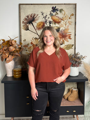 Rust Vneck Top (Small - 2X) - FINAL SALE
