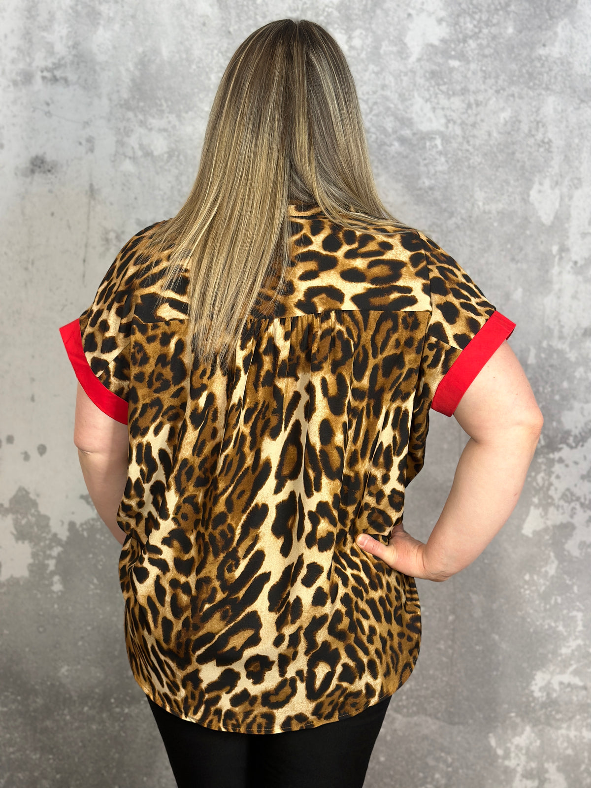 Leopard Top with Red Trim
