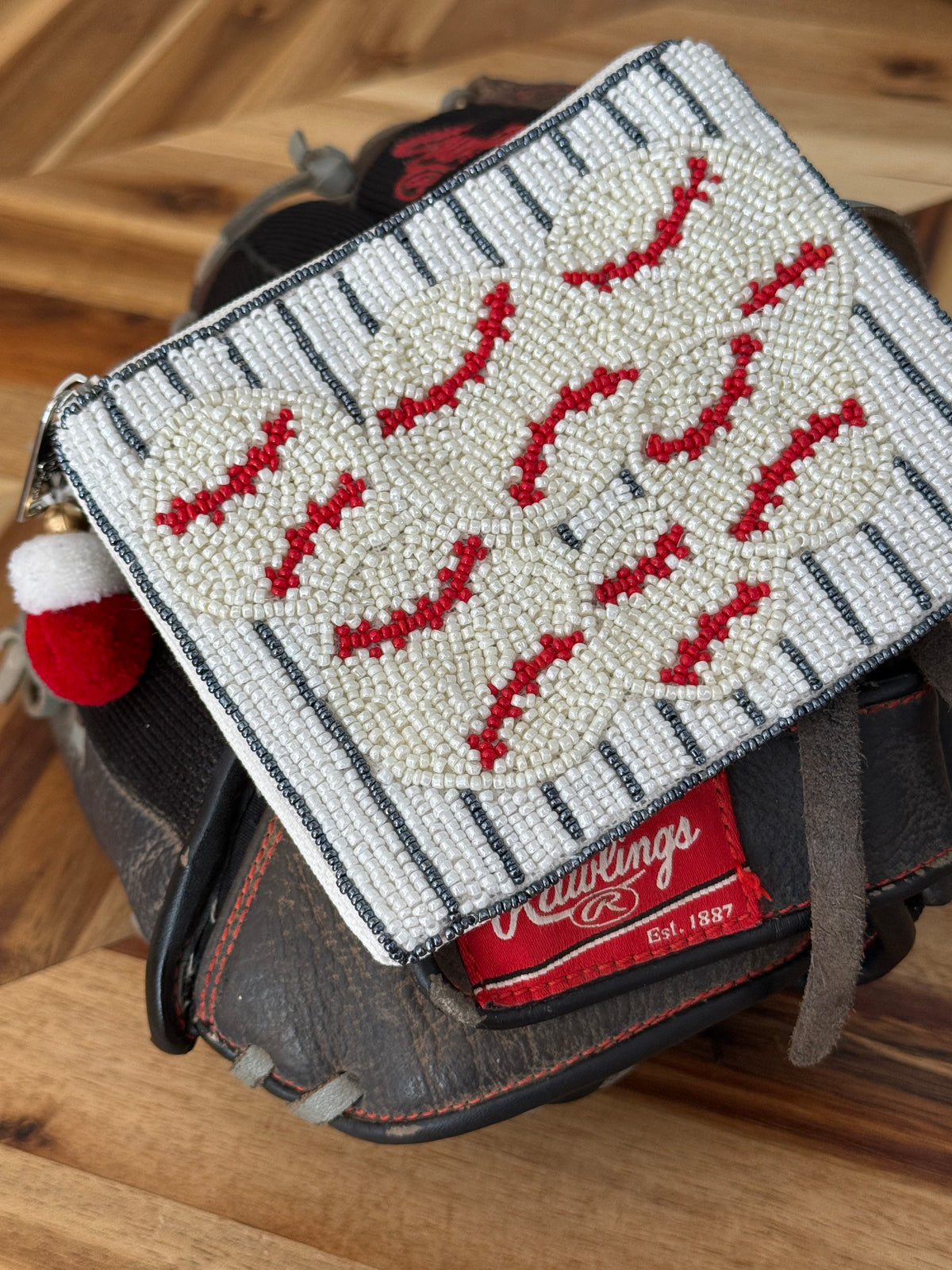 Beaded Baseball Coin Purse