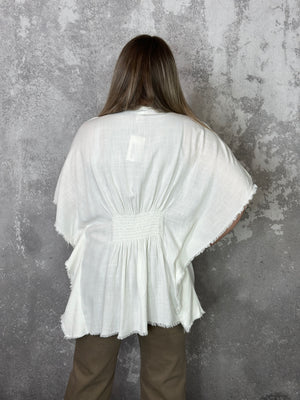 White Raw Hem Kimono (Small -2x)