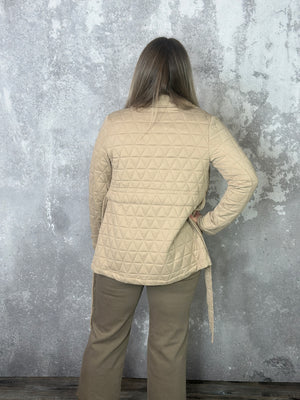 Quilted Waist Tie Jacket - Taupe