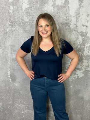 The Hannah Vneck - Navy (Small - 3X)