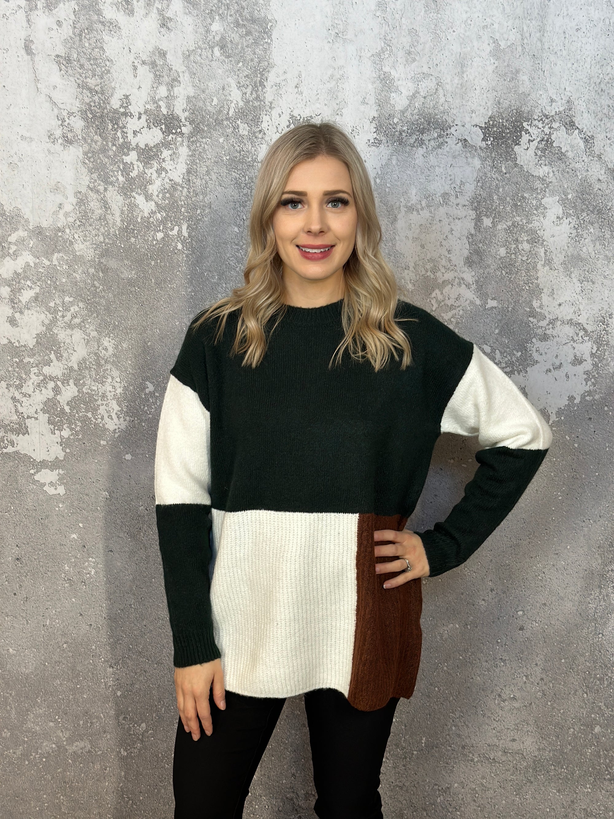 Colorblock Sweater Green/Brown/White (Small - 3X)