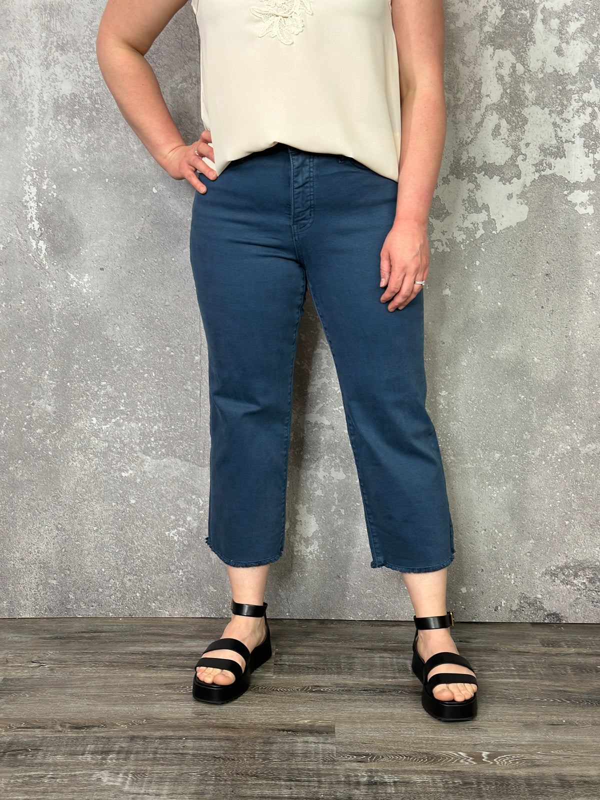 RFM Chloe Wide Leg Tummy Control Denim Crop - Slate Blue  (sizes 00-24)- FINAL SALE