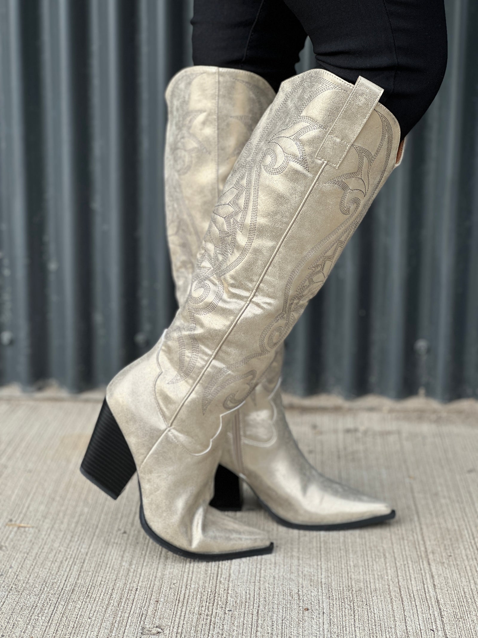 Tall Knee High Gold Betty Western Boot