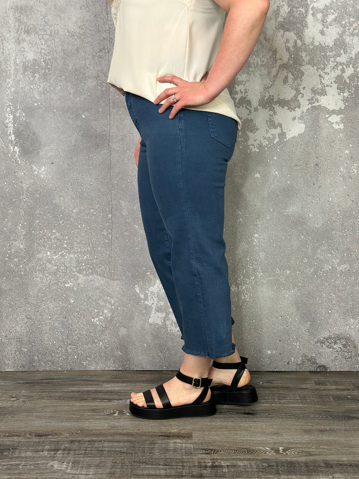 RFM Chloe Wide Leg Tummy Control Denim Crop - Slate Blue  (sizes 00-24)- FINAL SALE