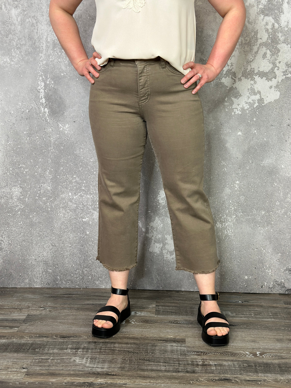 RFM Chloe Wide Leg Tummy Control Denim Crop - Latte  (sizes 00-24)- FINAL SALE