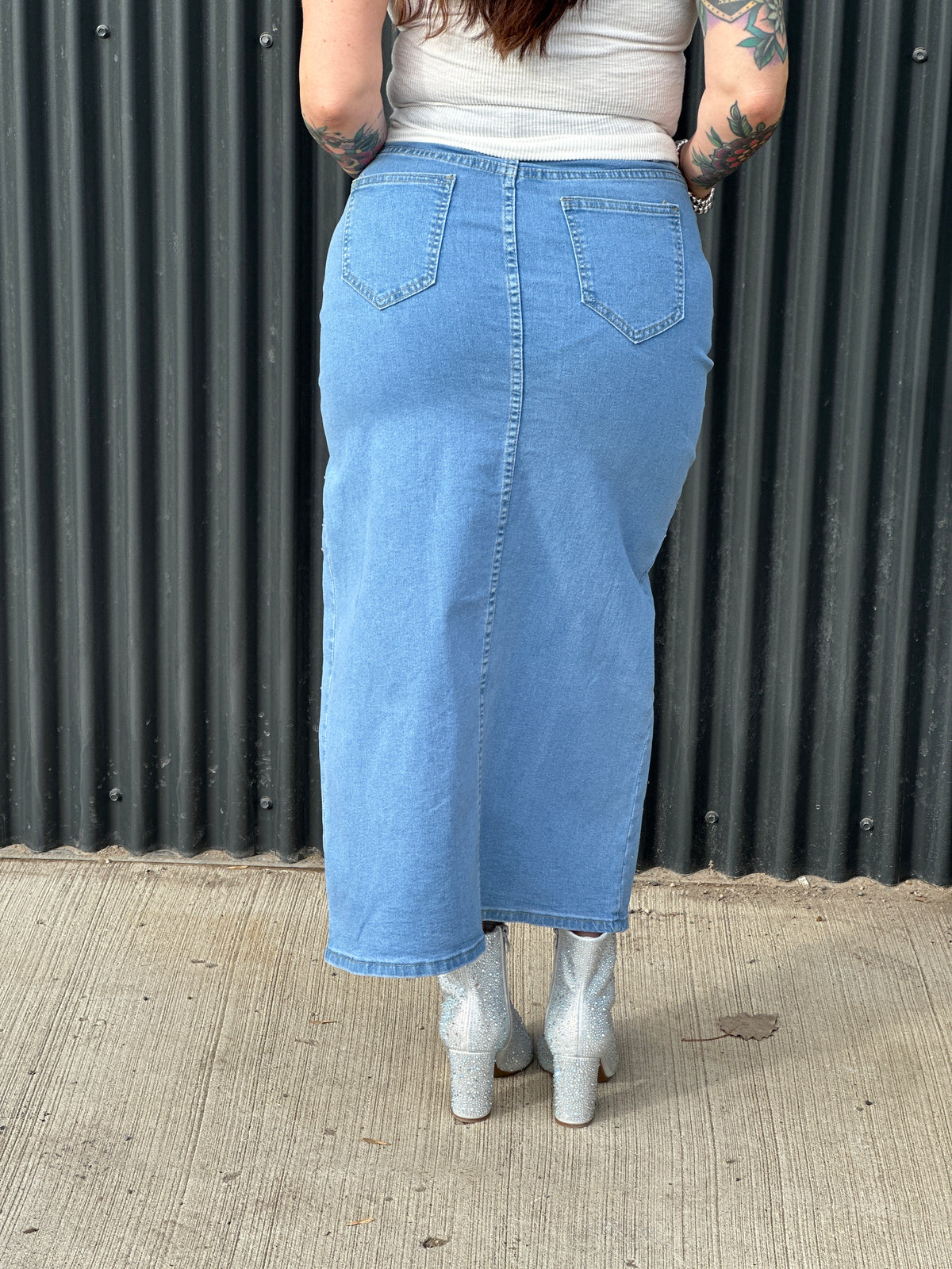 Side Slit Rhinestone Denim Skirt - FINAL SALE