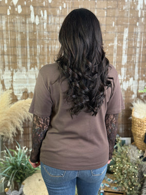 Baredown Leopard Tee with Built in Lace Sleeves