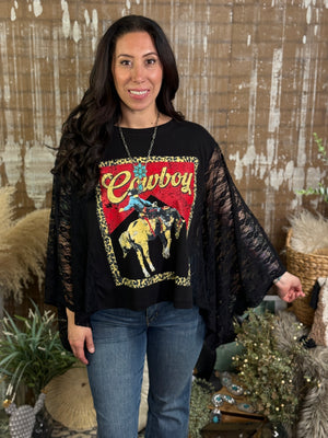 Cowboy Dolman Lace Top - Black
