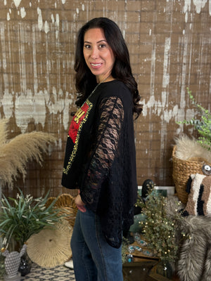 Cowboy Dolman Lace Top - Black